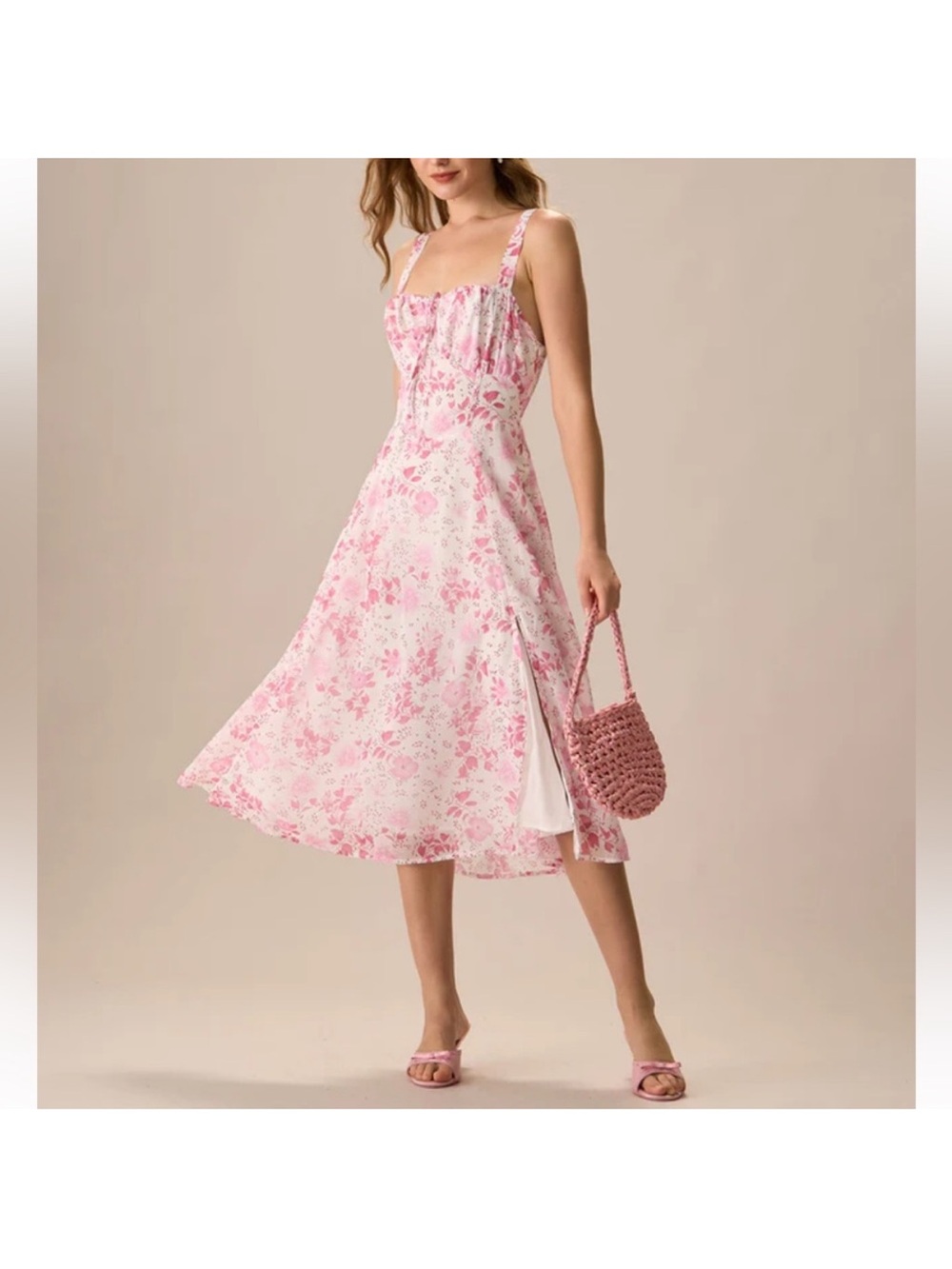 RIHOAS Pink Floral Square-Neck Midi Dress - Picture 5 of 10